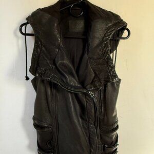 All Saints Leather Sleeveless Hoodie